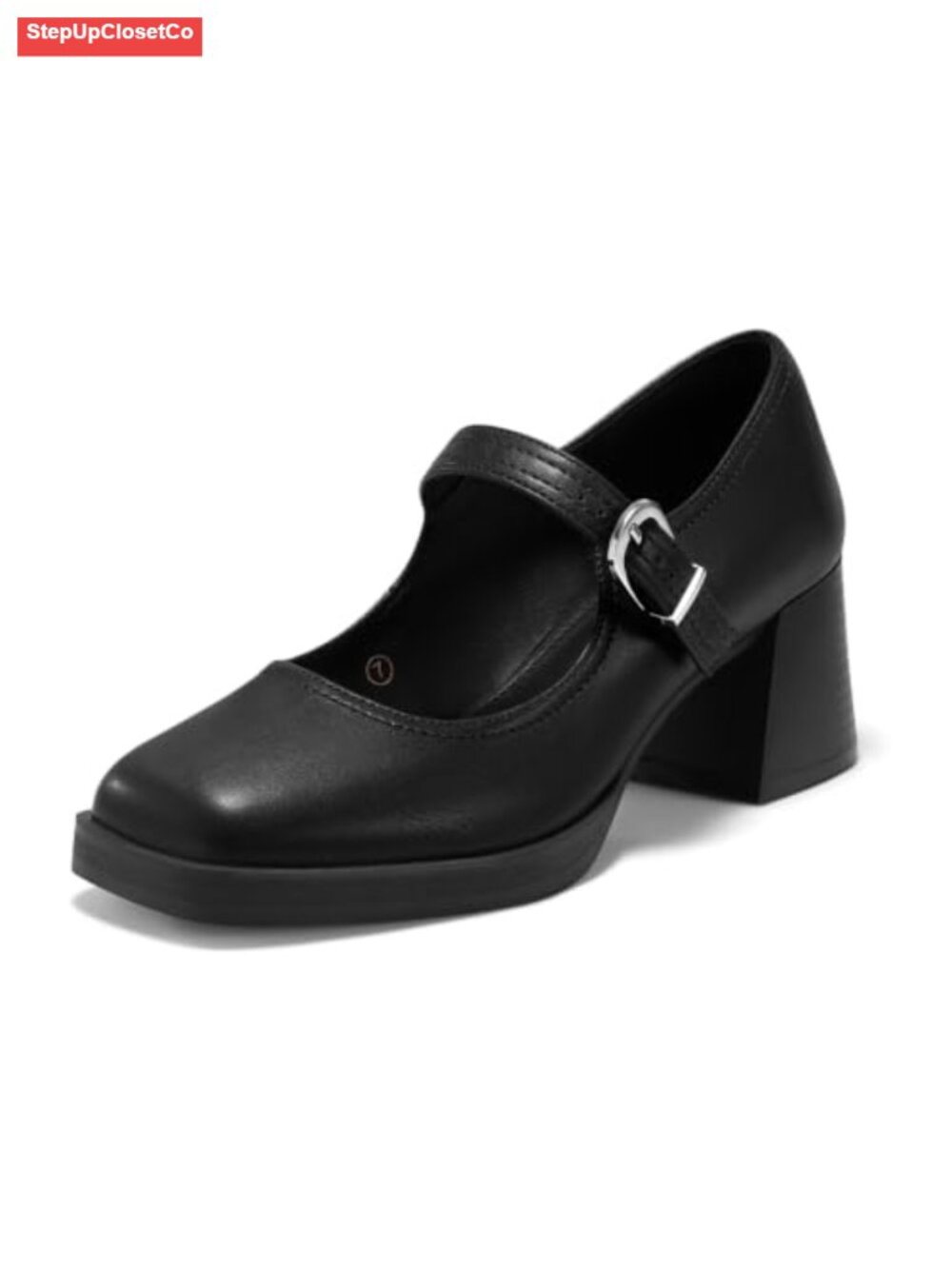 Women's Chunky Heel Mary Jane Pumps Square Toe Buckle Dress Shoes Faux Leather